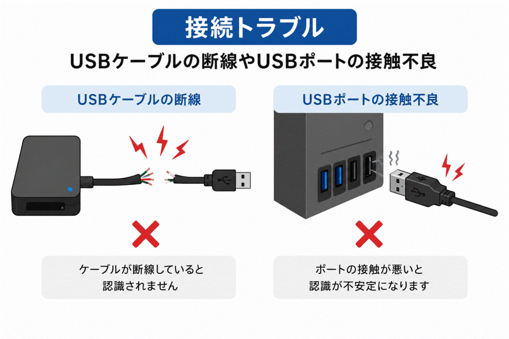 USBケーブルやポートの接続トラブル